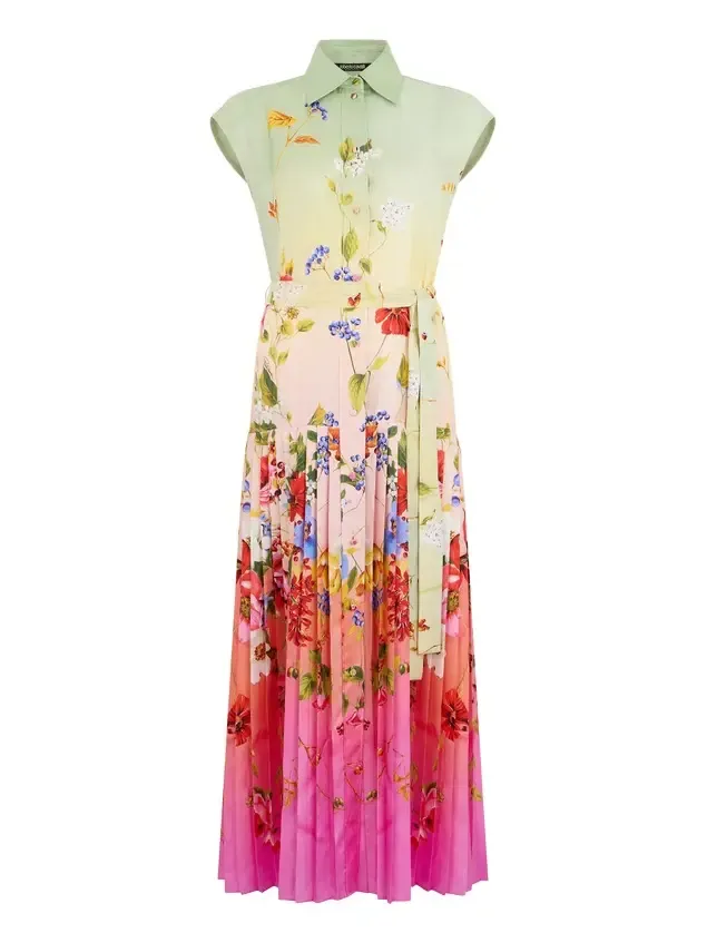 Long Silk Dress with Miami Flowers Print Long Silk Dress with Miami Flowers Print