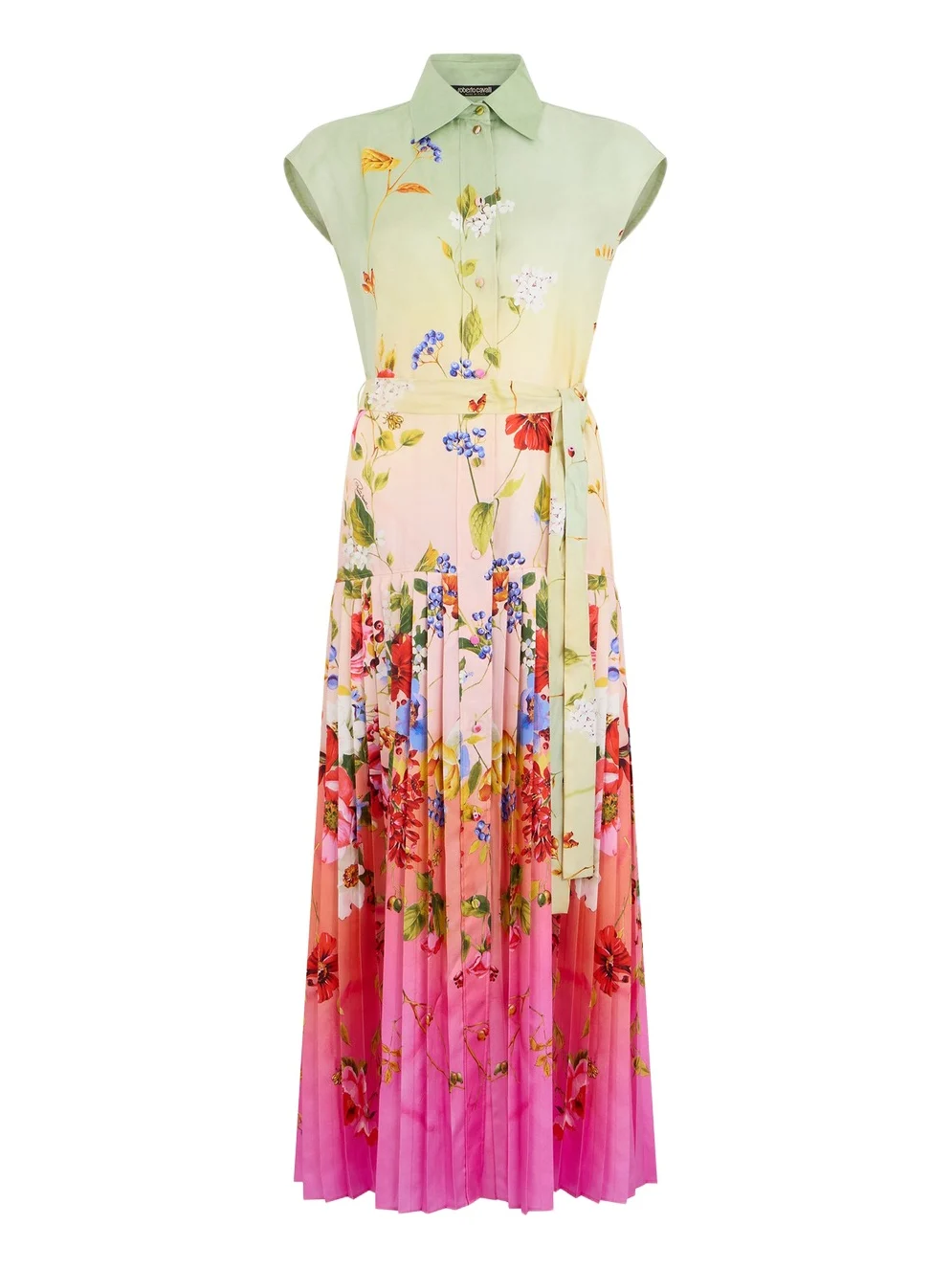 Long Silk Dress with Miami Flowers Print