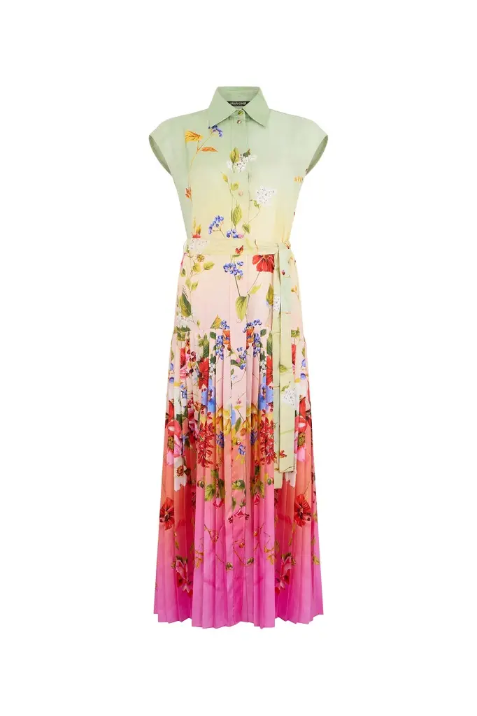 Long Silk Dress with Miami Flowers Print Long Silk Dress with Miami Flowers Print