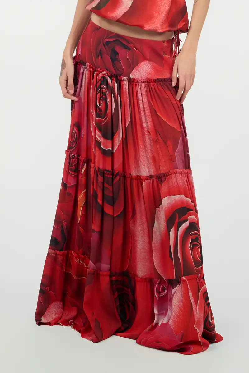 Roberto Cavalli Extra-Long Skirt With Garden Rose Print | Thumbnail 2