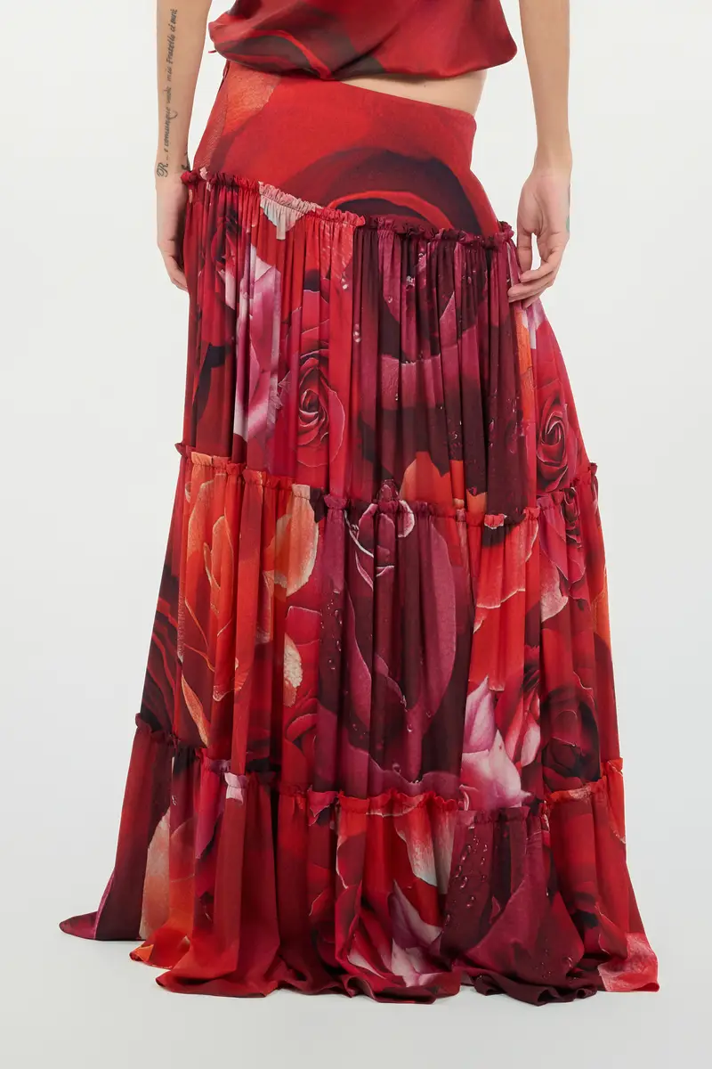 Roberto Cavalli Extra-Long Skirt With Garden Rose Print | Thumbnail 3