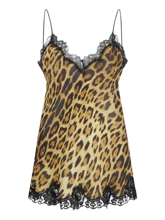 Roberto Cavalli Leopard Print Lace Slip Dress Roberto Cavalli Leopard Print Lace Slip Dress