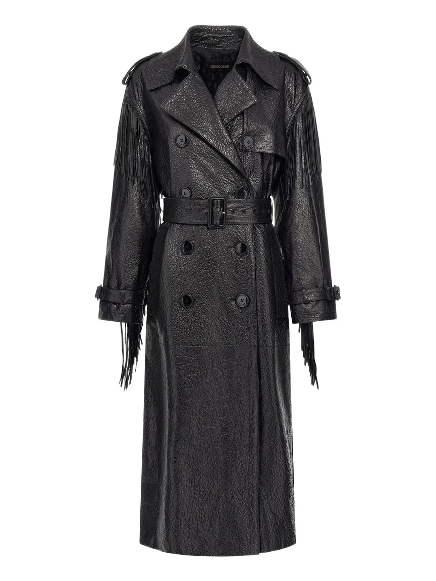 Roberto Cavalli Fringed Leather Trench Coat