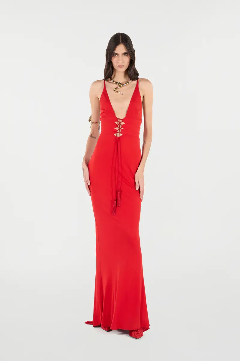 Roberto Cavalli Long Dress With Criss-Cross Detail | Thumbnail 6 Roberto Cavalli Long Dress With Criss-Cross Detail | Thumbnail 6