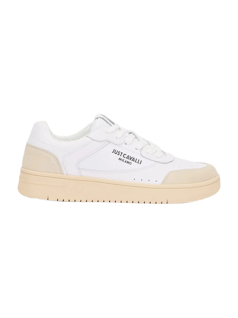 White Leather Sneakers With Beige Inserts White Leather Sneakers With Beige Inserts