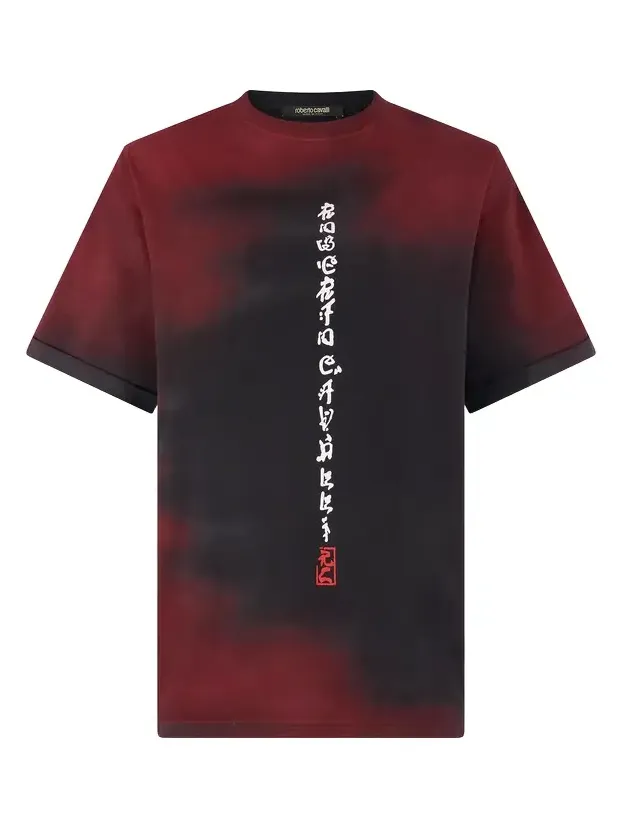 Roberto Cavalli Mottled Effect T-Shirt With Dragons And Logo
