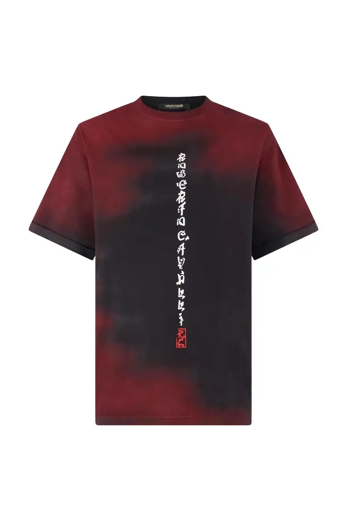 Roberto Cavalli Mottled Effect T-Shirt With Dragons And Logo | Image 1 Roberto Cavalli Mottled Effect T-Shirt With Dragons And Logo | Image 1