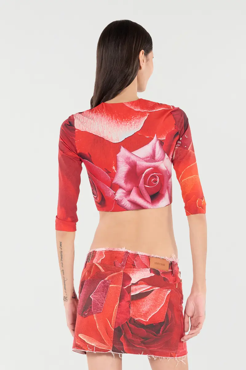 Roberto Cavalli Rose-Print Crop Top | Thumbnail 3 Roberto Cavalli Rose-Print Crop Top | Thumbnail 3