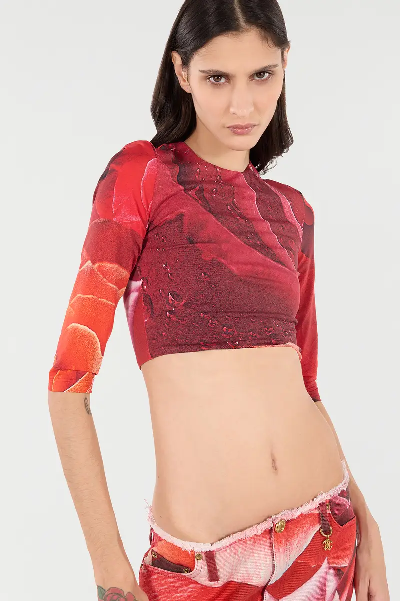Roberto Cavalli Rose-Print Crop Top | Thumbnail 5 Roberto Cavalli Rose-Print Crop Top | Thumbnail 5