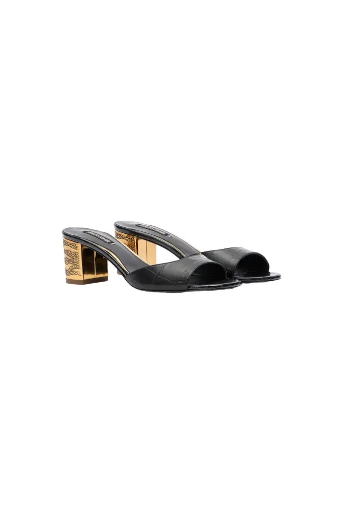 Mules With Thick Golden Heel Mules With Thick Golden Heel