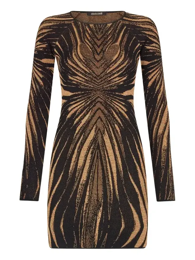 Short knit dress with Ray of Gold print