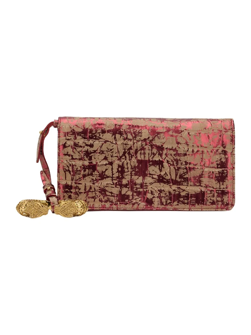 Roberto Cavalli Roar Pochette Bag Burgundy Laminated Leather