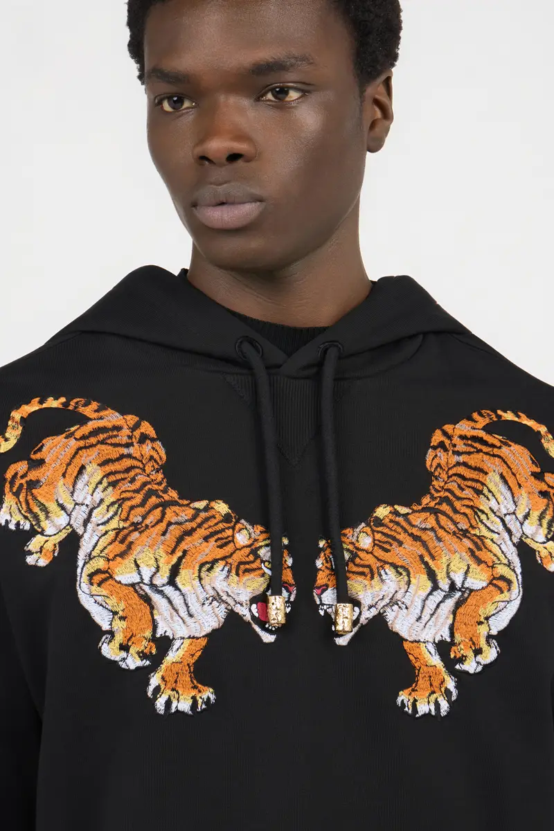 Roberto Cavalli Black Hooded Sweatshirt With Tiger Embroidery | Thumbnail 4