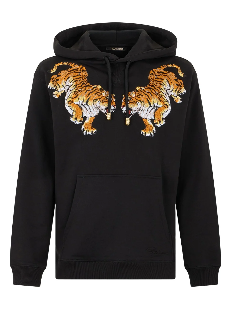 Black Hooded Sweatshirt With Tiger Embroidery Black Hooded Sweatshirt With Tiger Embroidery