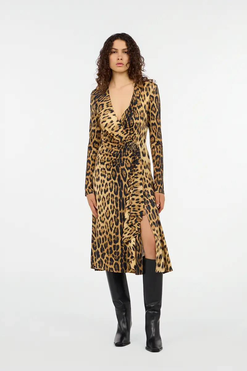 Roberto Cavalli Jaguar Skin Print Wrap Midi Dress | Thumbnail 7 Roberto Cavalli Jaguar Skin Print Wrap Midi Dress | Thumbnail 7