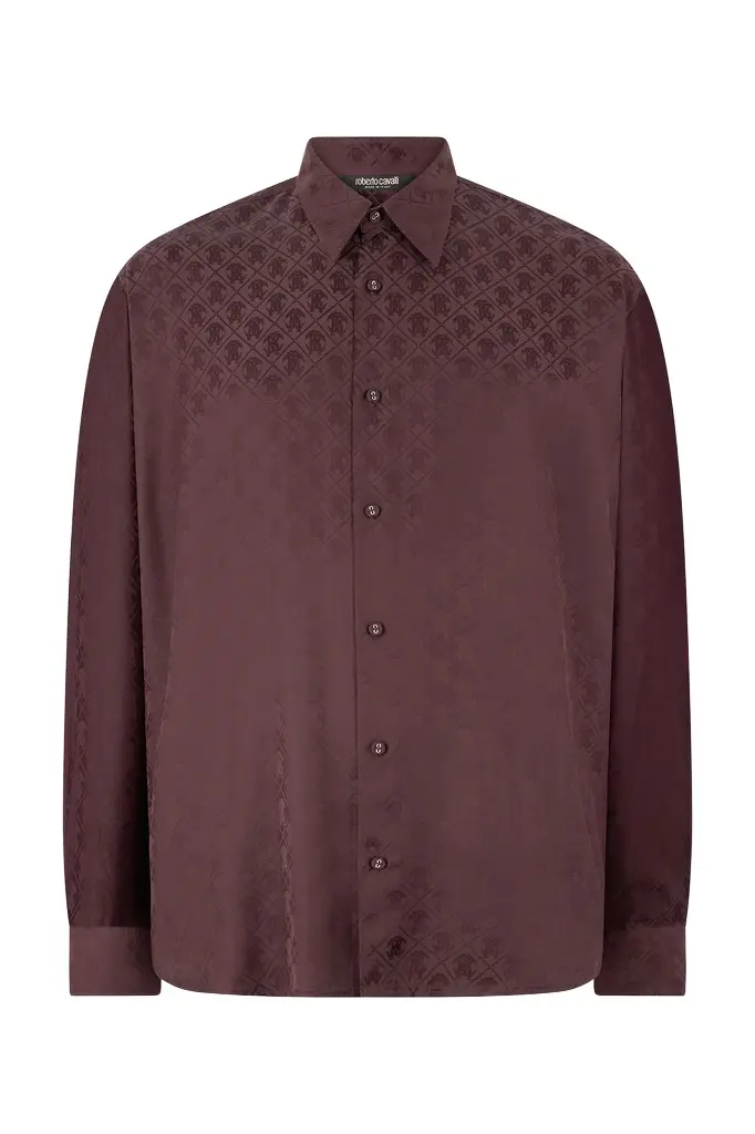 Roberto Cavalli Silk-Blend Shirt With All-Over Monogram | Image 1 Roberto Cavalli Silk-Blend Shirt With All-Over Monogram | Image 1