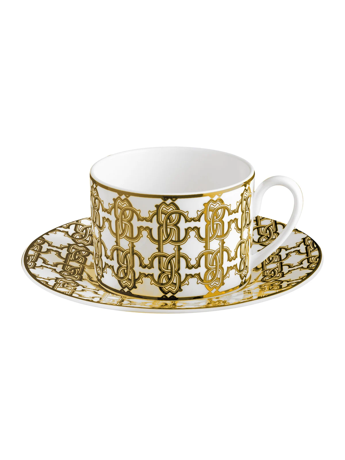 Roberto Cavalli Monogram Gold 2 Tea Cups In Gift Box