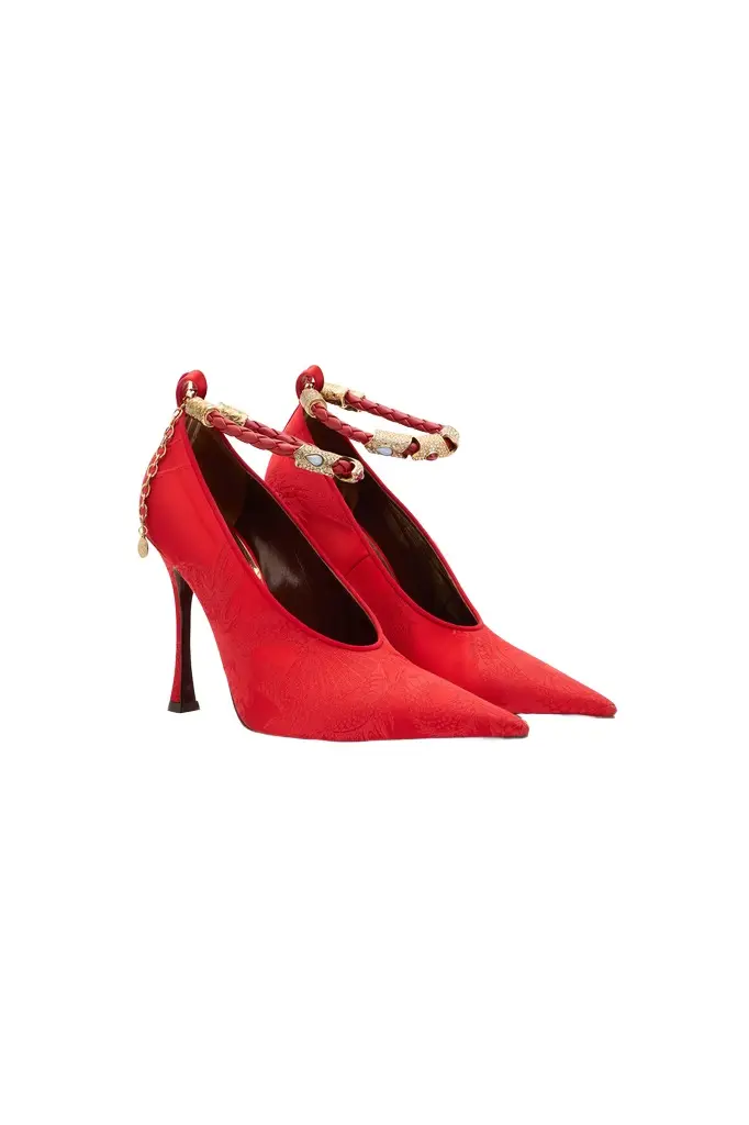Pumps With Jacquard Pattern And Jewel Strap Pumps With Jacquard Pattern And Jewel Strap