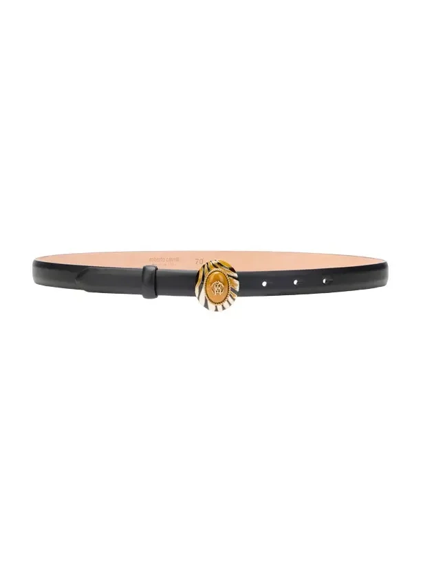 Black Leather Belt With Monogram RC Buckle