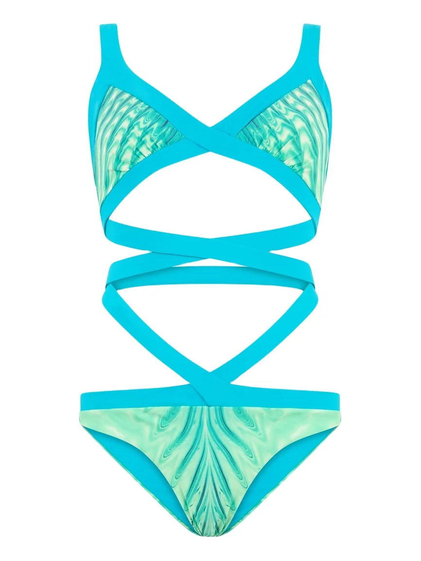 Roberto Cavalli Trikini With Optical Glass Print