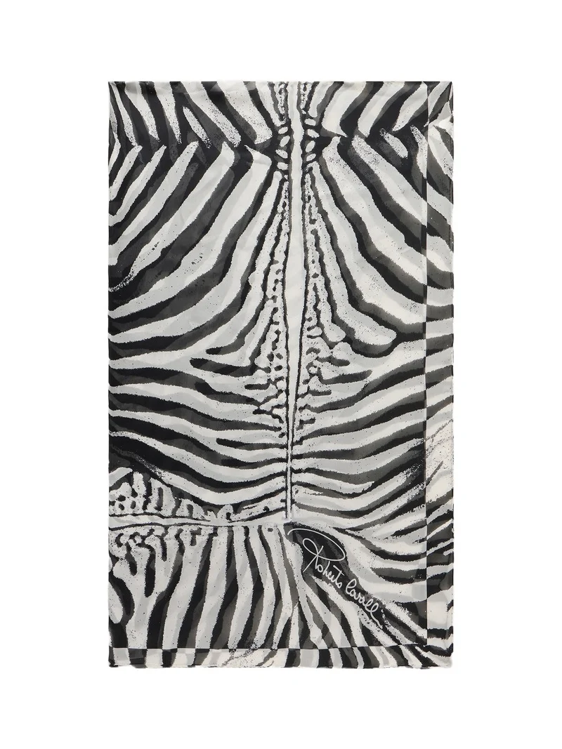 Silk Scarf With White Tigress Print Silk Scarf With White Tigress Print