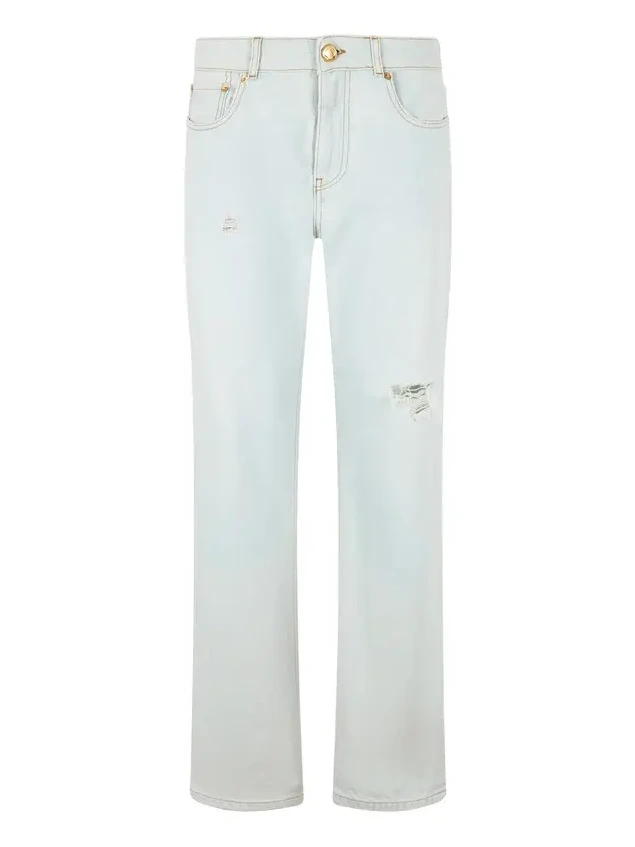 Light-Wash Denim Jeans with Distressed Details Light-Wash Denim Jeans with Distressed Details