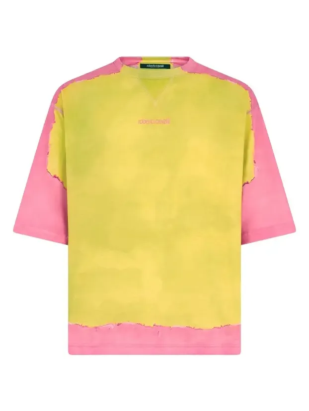 Roberto Cavalli Yellow And Pink Color-Block T-Shirt