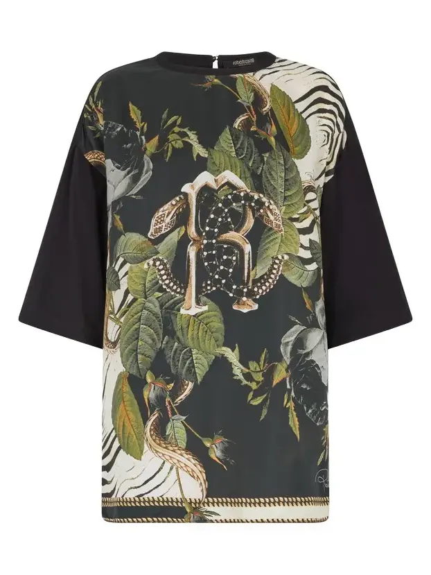 T-Shirt With Mirror Snake Monogram And Jungle Print