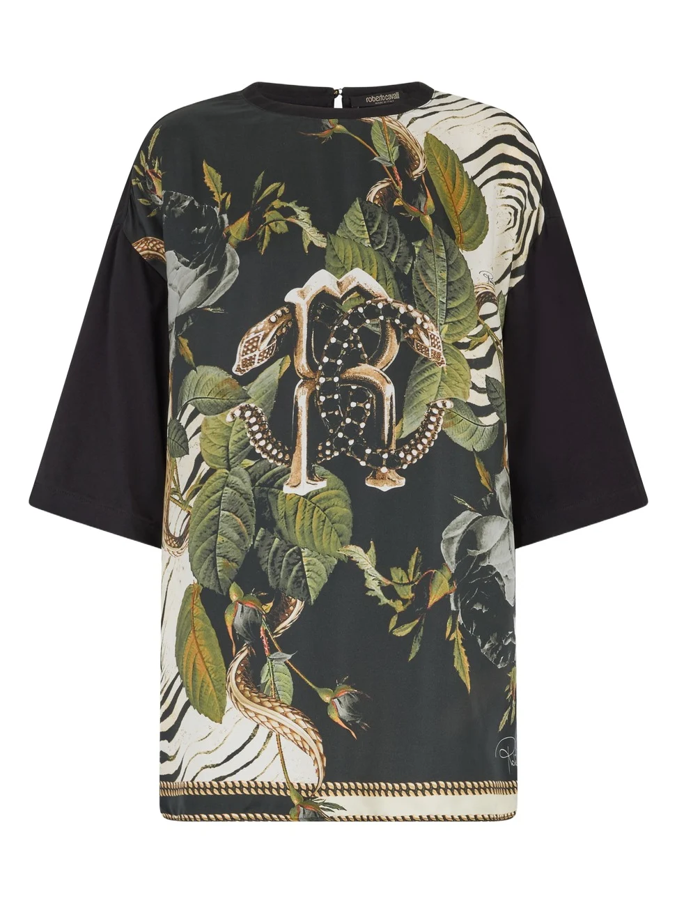 Roberto Cavalli T-Shirt With Mirror Snake Monogram And Jungle Print