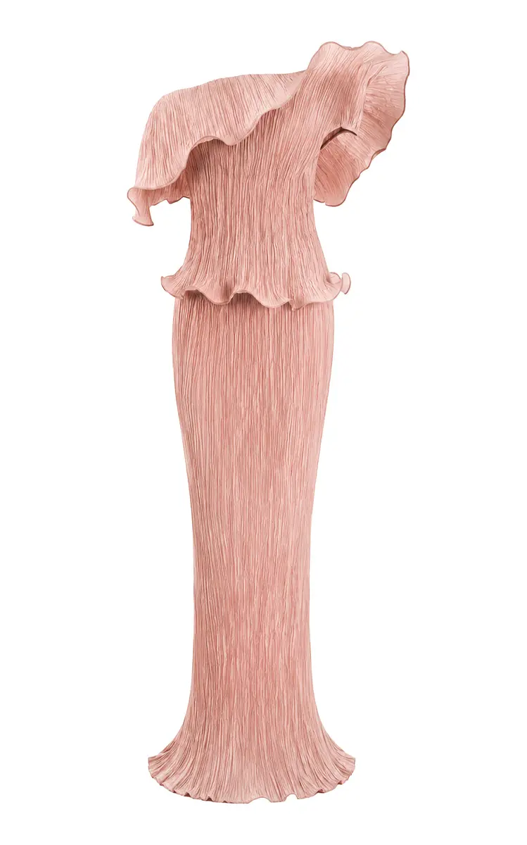 Marmar Halim Exclusive Off-The-Shoulder Plissè Gown | Image 1 Marmar Halim Exclusive Off-The-Shoulder Plissè Gown | Image 1