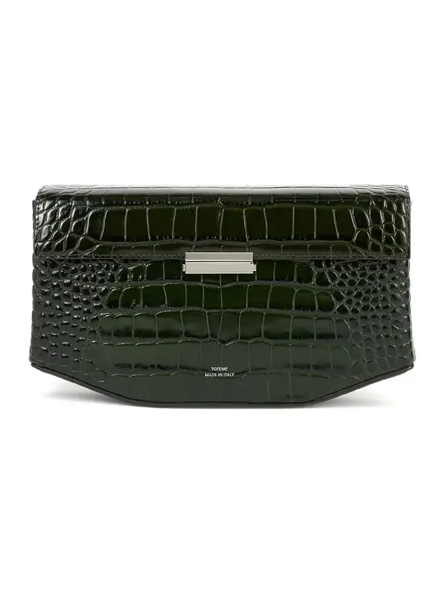 Clip Croc-Embossed Leather Shoulder Bag