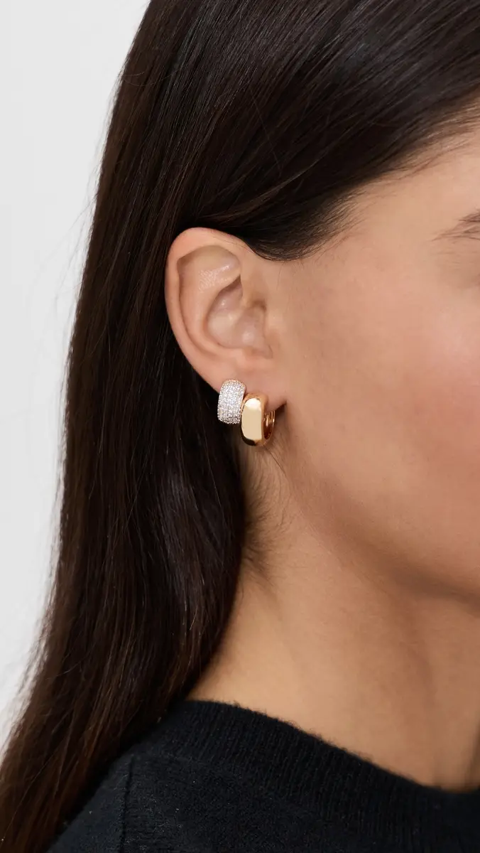 By Adina Eden Solid/Pave Wide Huggie Earrings Combo Set | Thumbnail 3