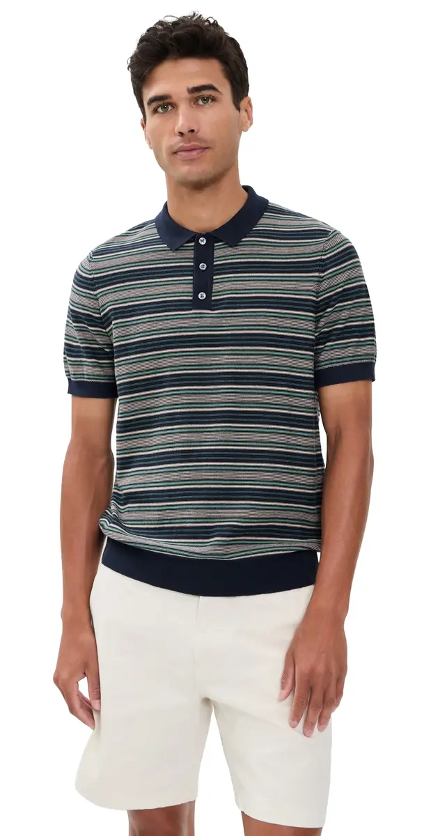 Billy Reid Vintage Stripe Sweater Polo Carbon Blue/Green | Image 1 Billy Reid Vintage Stripe Sweater Polo Carbon Blue/Green | Image 1