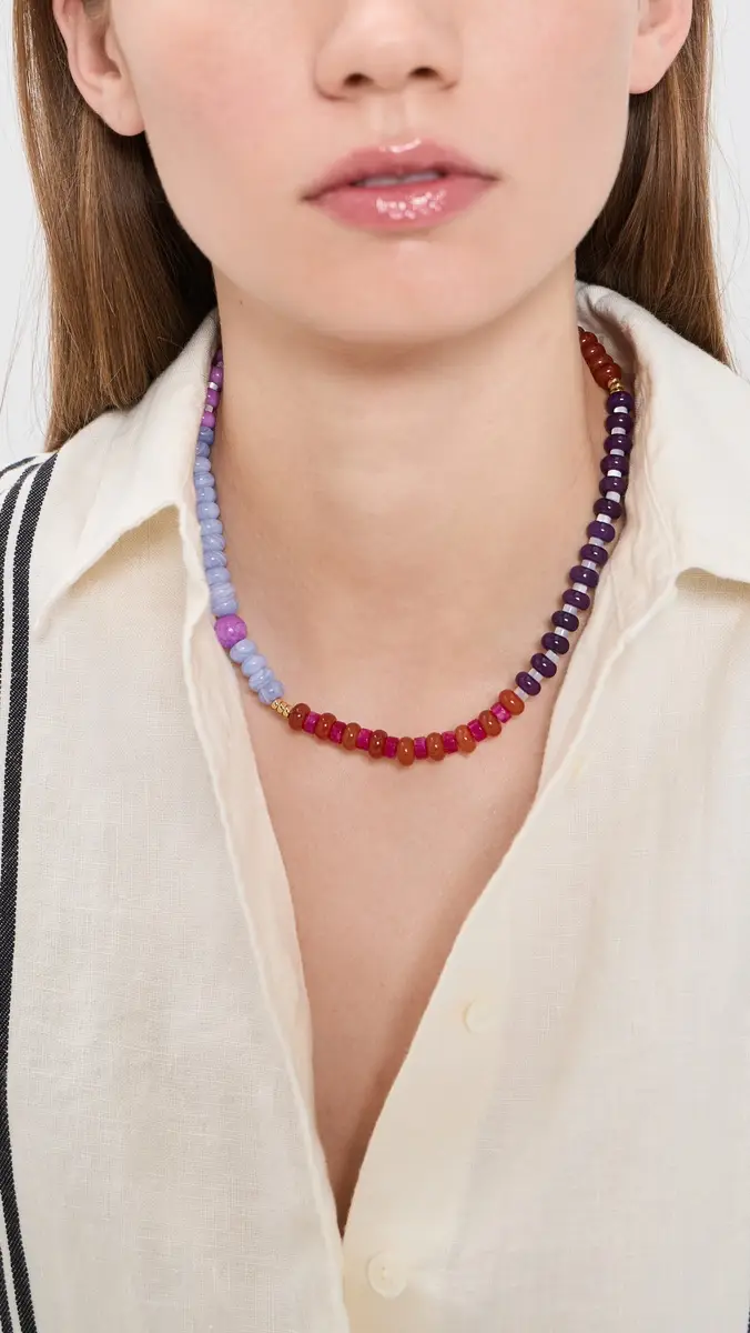 Madewell Stripe Stone Beaded Necklace Warm Wisteria One Size | Thumbnail 3