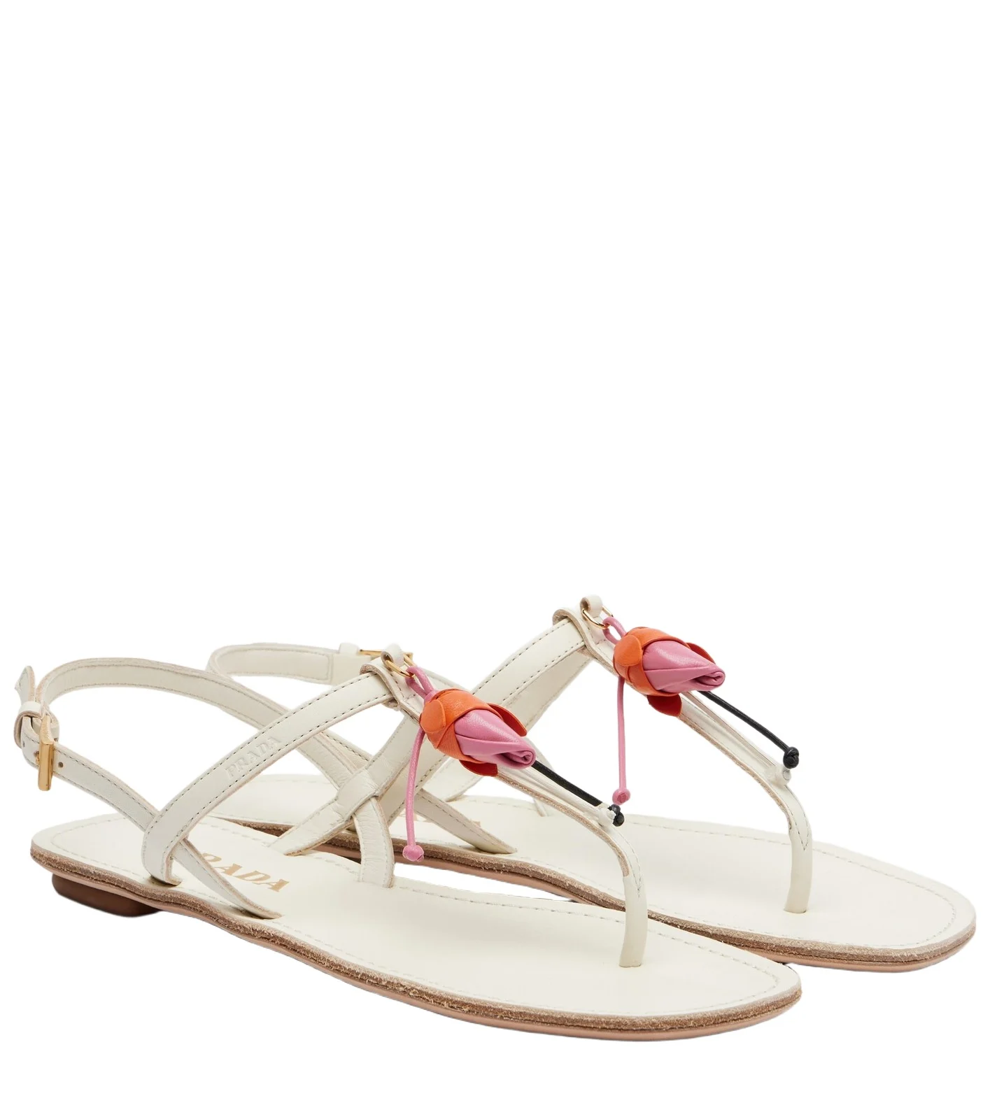 Prada Floral-appliqué leather thong sandals