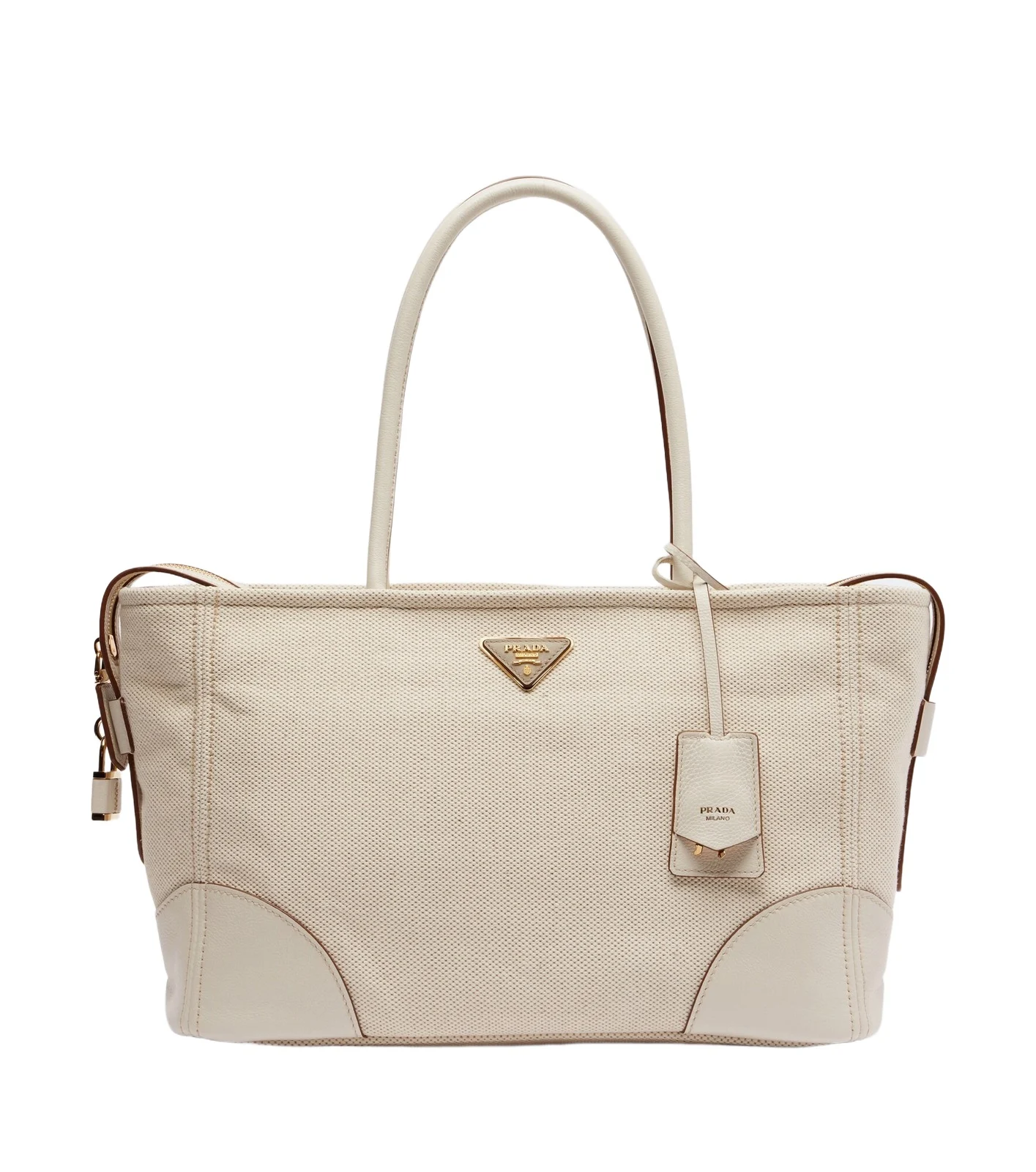 Prada Large leather-trimmed canvas tote bag