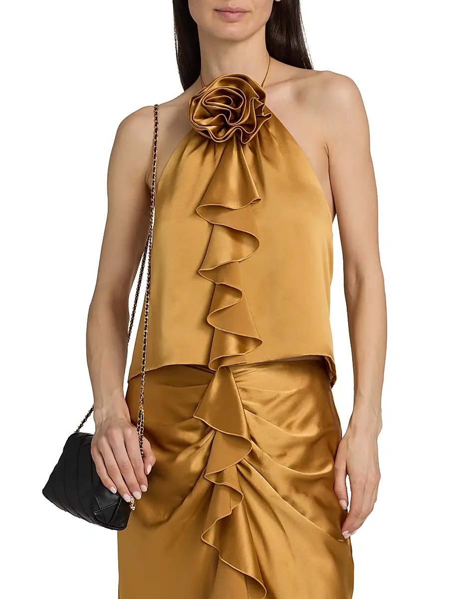 Cinq à Sept Women's Hallie Silk Ruffle Halterneck Top | Thumbnail 3 Cinq à Sept Women's Hallie Silk Ruffle Halterneck Top | Thumbnail 3