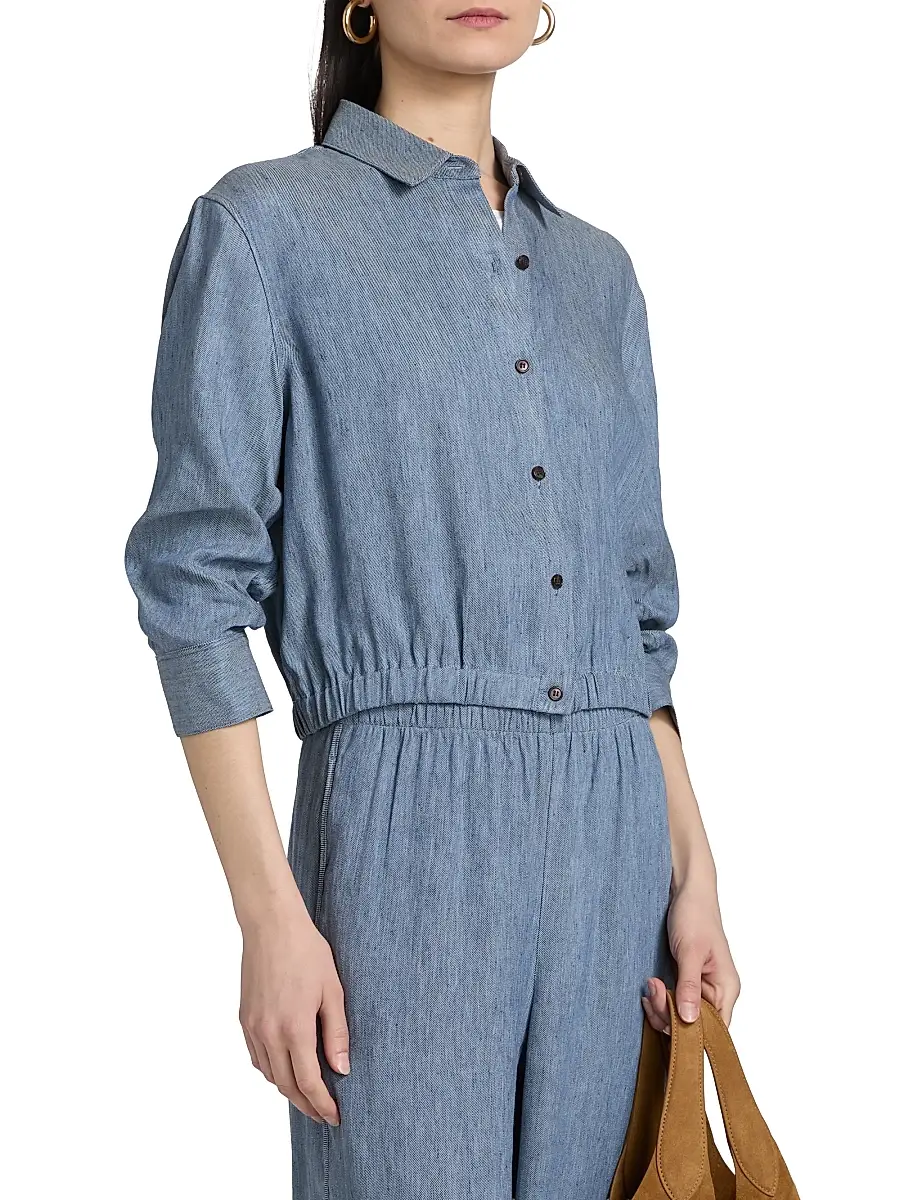 Theory Women's Linen-Blend Boxy Crop Shirt | Thumbnail 4 Theory Women's Linen-Blend Boxy Crop Shirt | Thumbnail 4