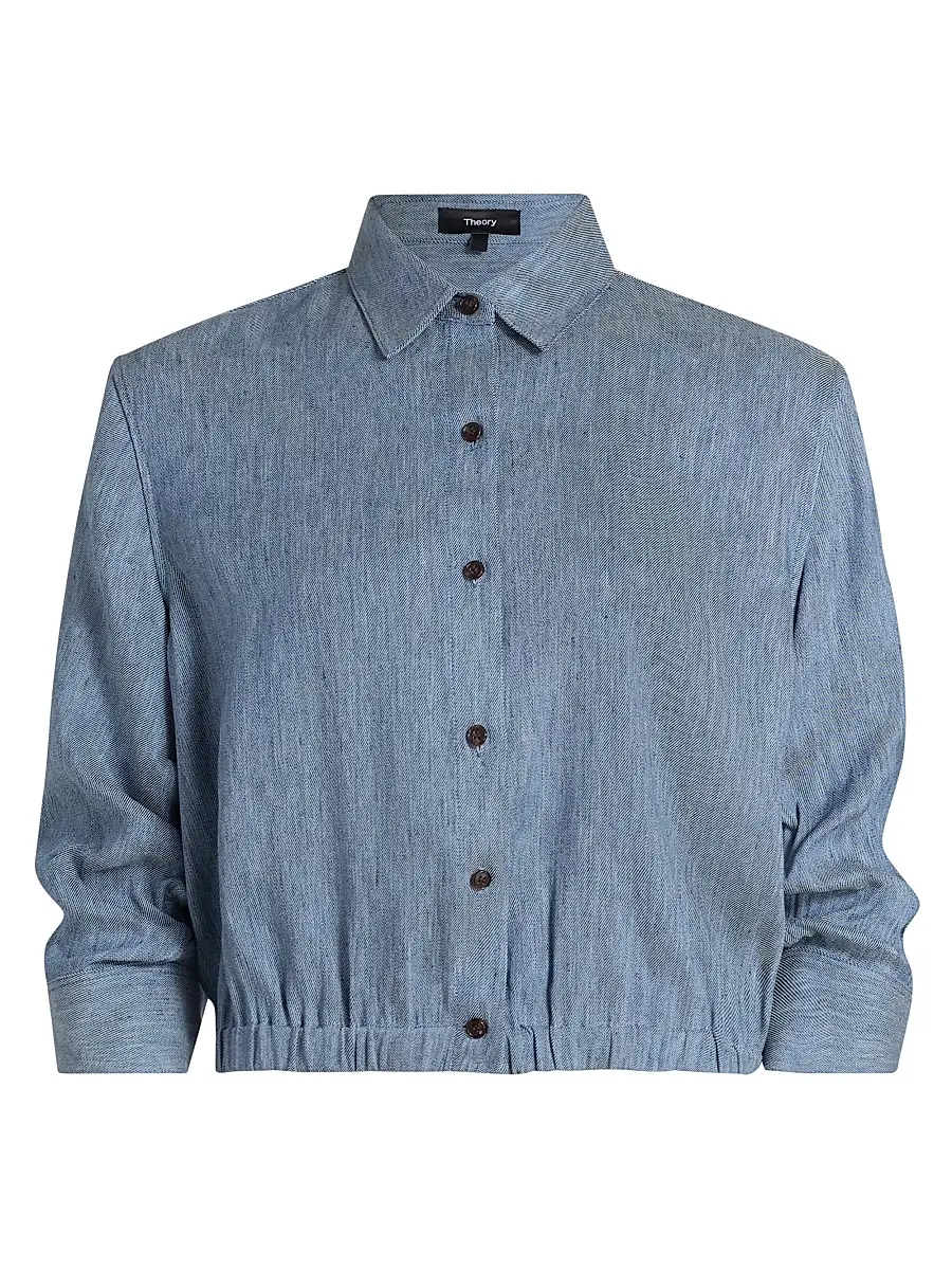 Theory Women's Linen-Blend Boxy Crop Shirt
