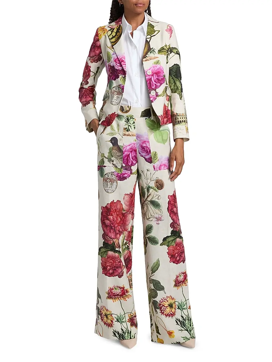 Libertine Women's Hollyhock Floral Linen Sailor Pants | Thumbnail 2 Libertine Women's Hollyhock Floral Linen Sailor Pants | Thumbnail 2