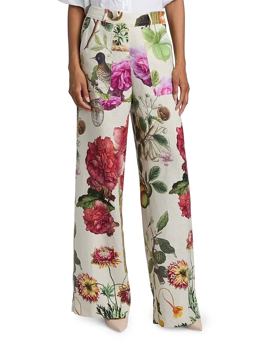 Libertine Women's Hollyhock Floral Linen Sailor Pants | Thumbnail 3 Libertine Women's Hollyhock Floral Linen Sailor Pants | Thumbnail 3