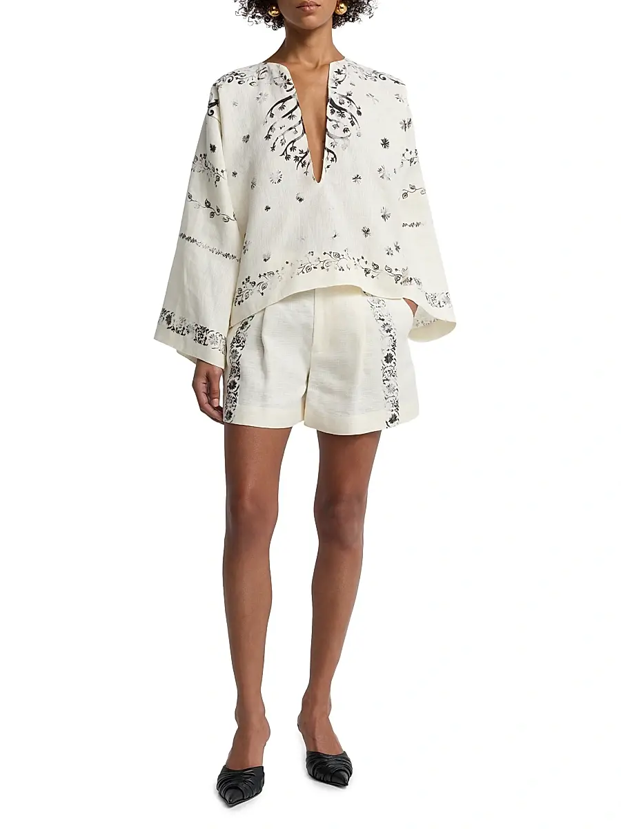 Alberta Ferretti Women's Printed Linen Blouse | Thumbnail 2 Alberta Ferretti Women's Printed Linen Blouse | Thumbnail 2