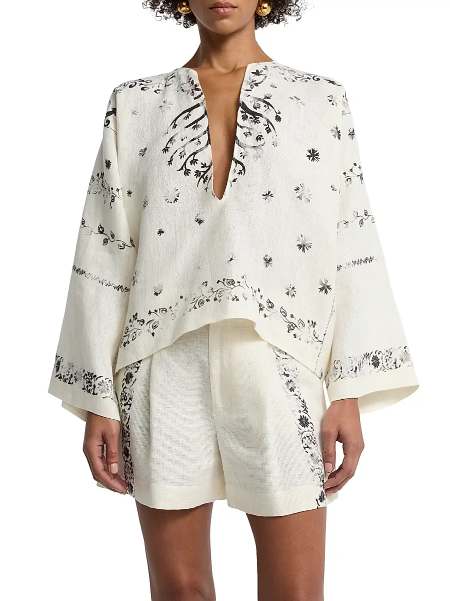 Alberta Ferretti Women's Printed Linen Blouse | Thumbnail 3 Alberta Ferretti Women's Printed Linen Blouse | Thumbnail 3