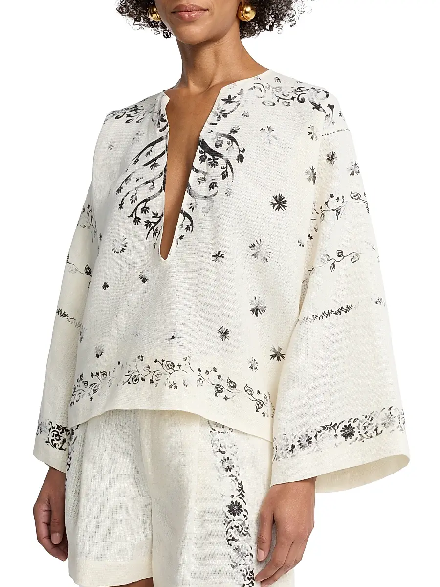Alberta Ferretti Women's Printed Linen Blouse | Thumbnail 6 Alberta Ferretti Women's Printed Linen Blouse | Thumbnail 6