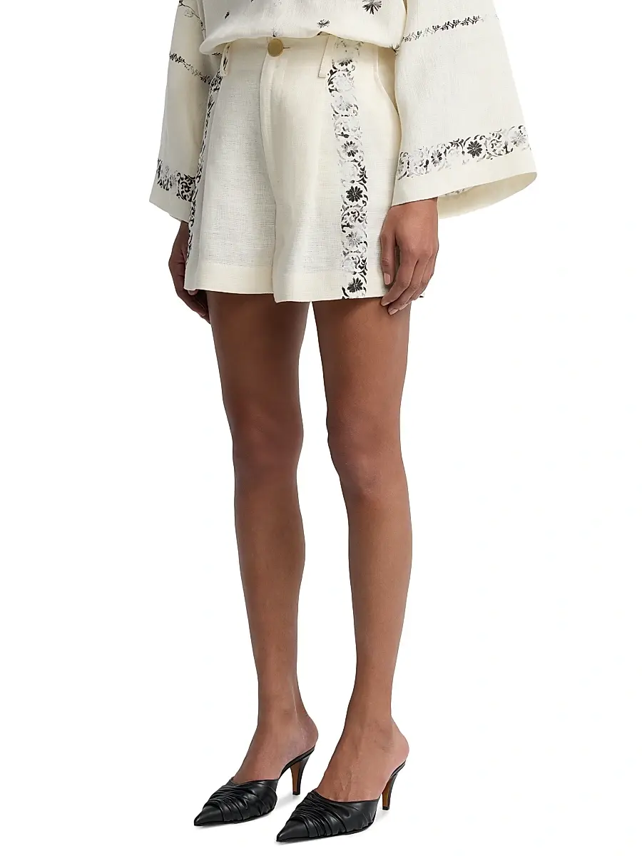Alberta Ferretti Women's Floral Linen High-Rise Shorts | Thumbnail 4