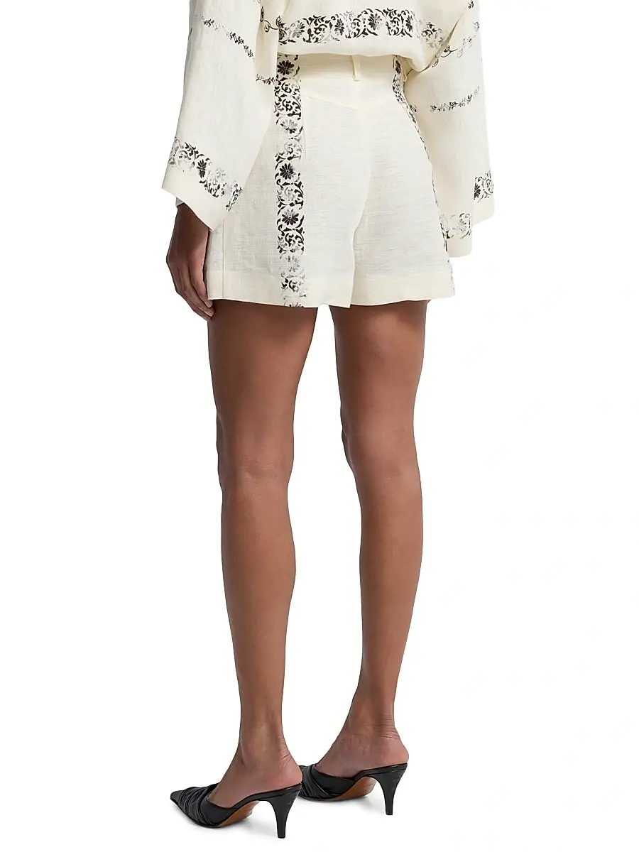 Alberta Ferretti Women's Floral Linen High-Rise Shorts | Thumbnail 5