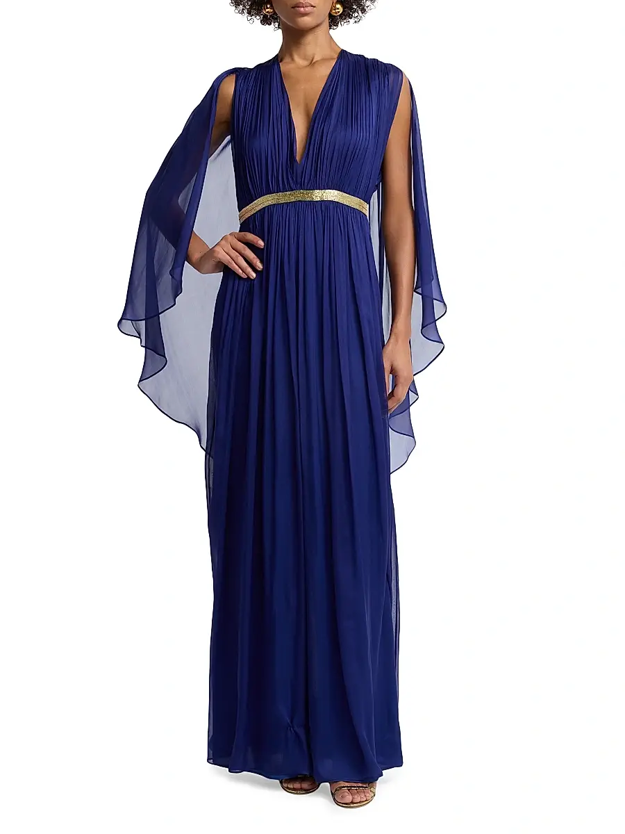 Alberta Ferretti Women's Draped Chiffon Cape Gown | Thumbnail 2
