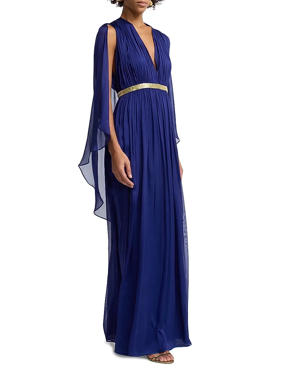 Alberta Ferretti Women's Draped Chiffon Cape Gown | Thumbnail 3