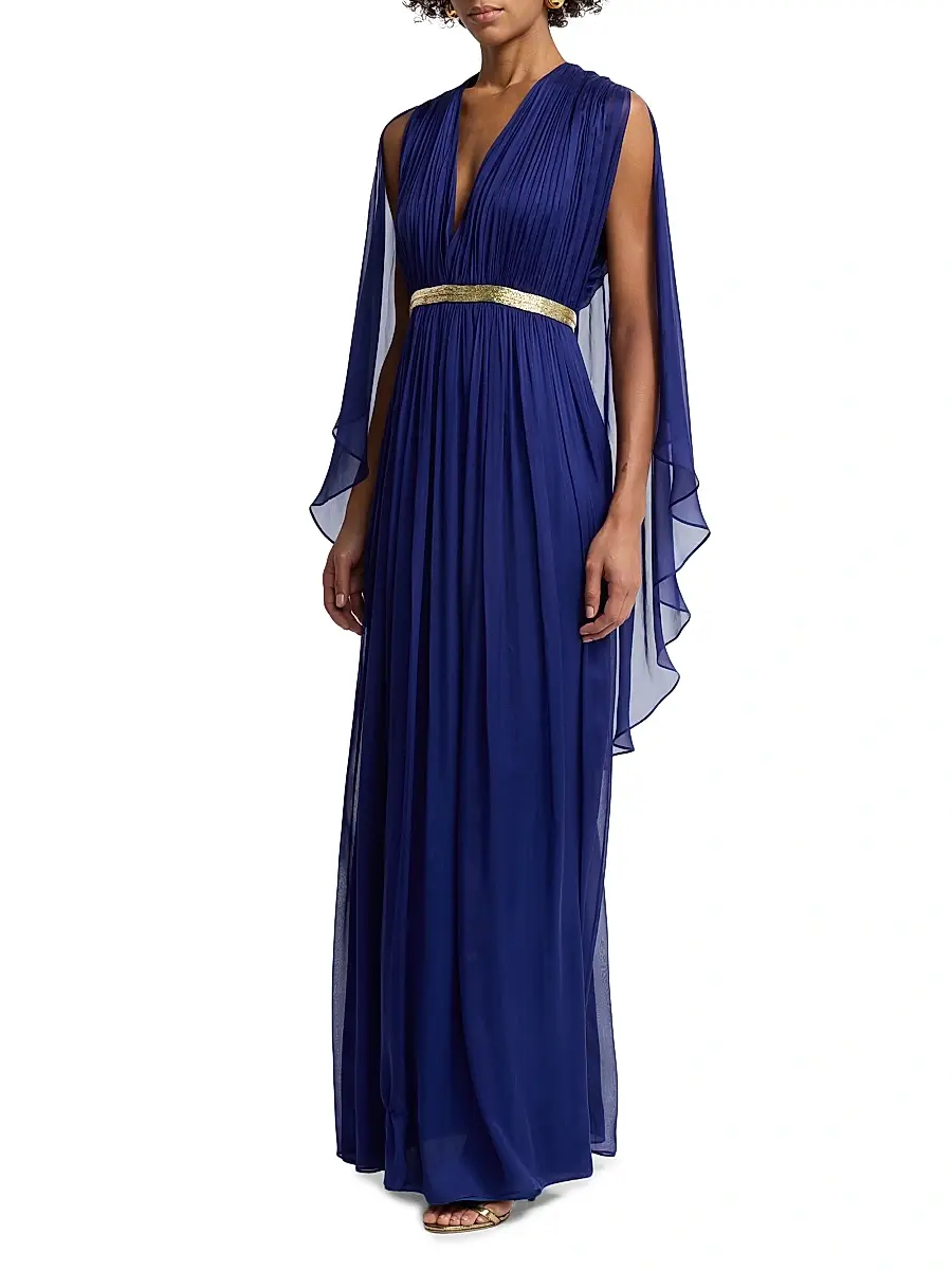 Alberta Ferretti Women's Draped Chiffon Cape Gown | Thumbnail 4