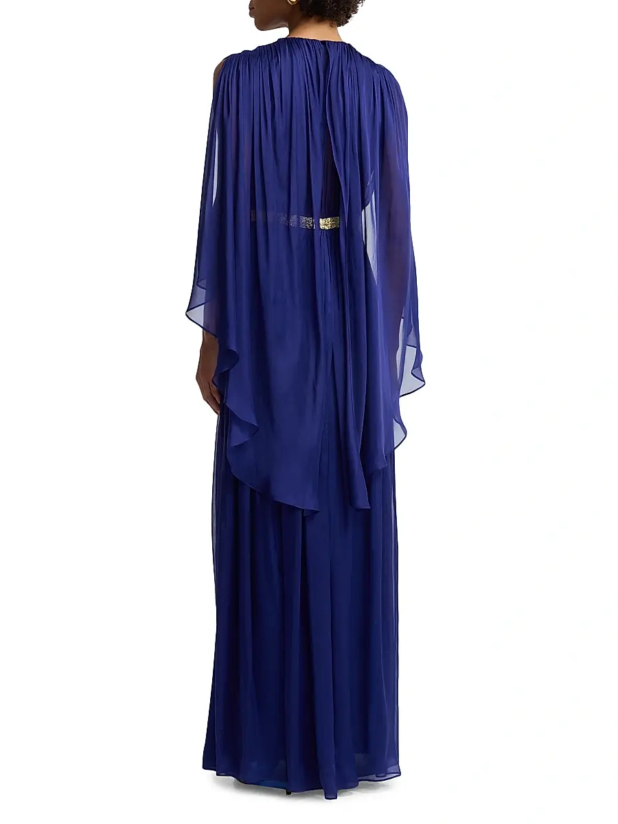 Alberta Ferretti Women's Draped Chiffon Cape Gown | Thumbnail 5